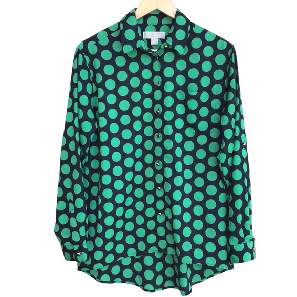 Michael Kors Navy Blue Green Polka Dot Button Down Shirt NEW - Picture 1 of 7